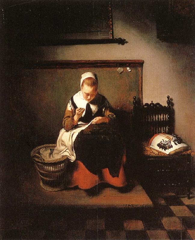 MAES, Nicolaes A Young Woman Sewing oil painting picture